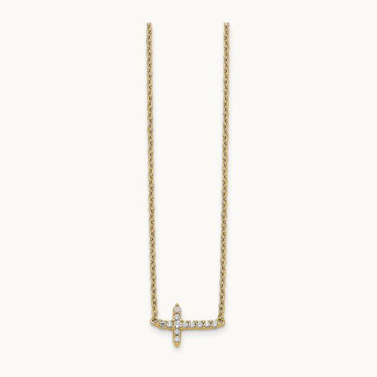 Diamond Sideways Cross 18in Necklace — 14K Yellow Gold, 0.1 ct