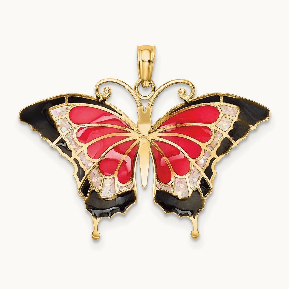 Enameled Butterfly Pendant, 14K