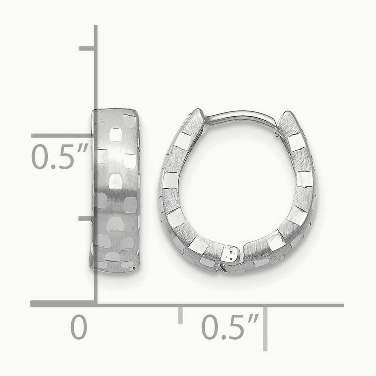 Diamond Cut Patterned Hinged Hoop Earrings — 14K White Gold