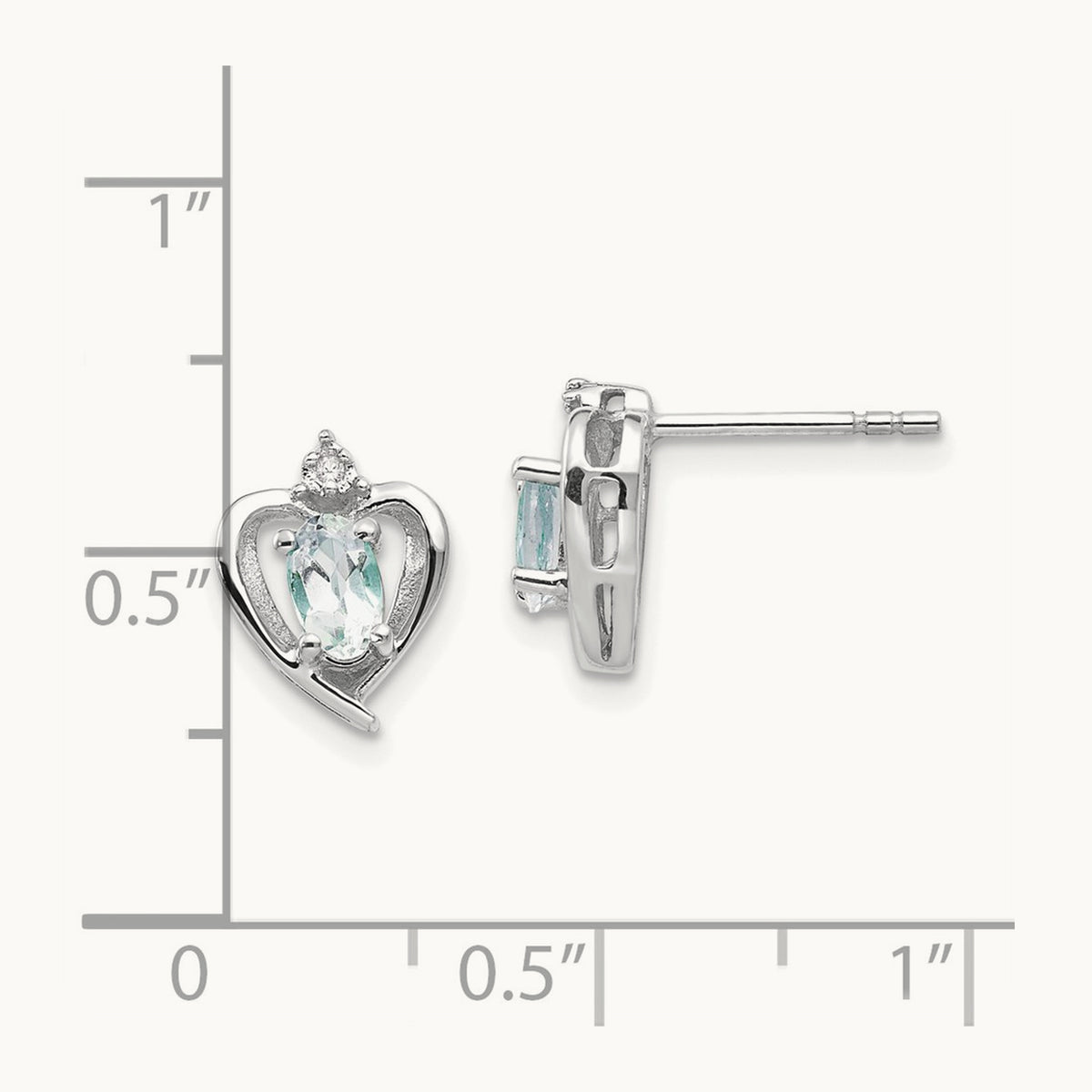 Aquamarine and Diamond Heart Post Earrings, 14K White Gold