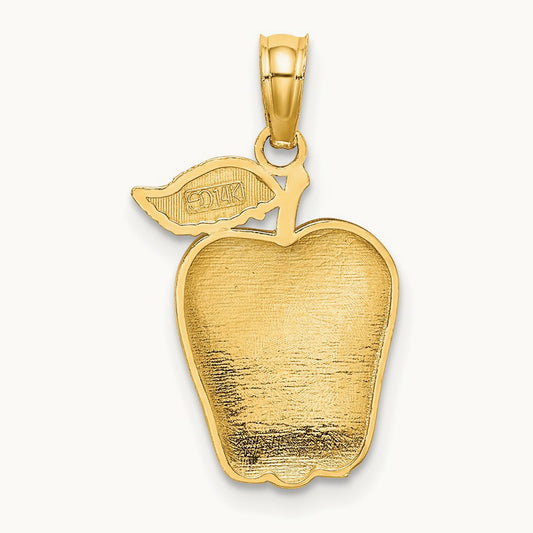 Enamel Red Delicious Apple W/Stem and Leaf Charm, 14K