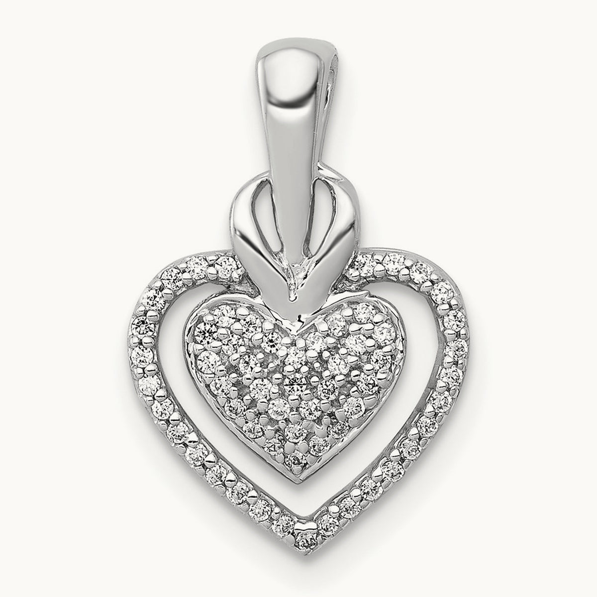 1/5ct. Diamond Fancy Double Heart Chain Slide, 14K White Gold