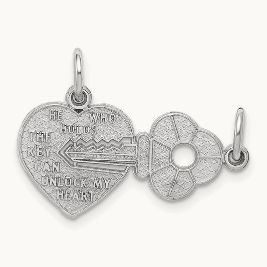 Key and Heart Break-apart Charm, 14K White Gold