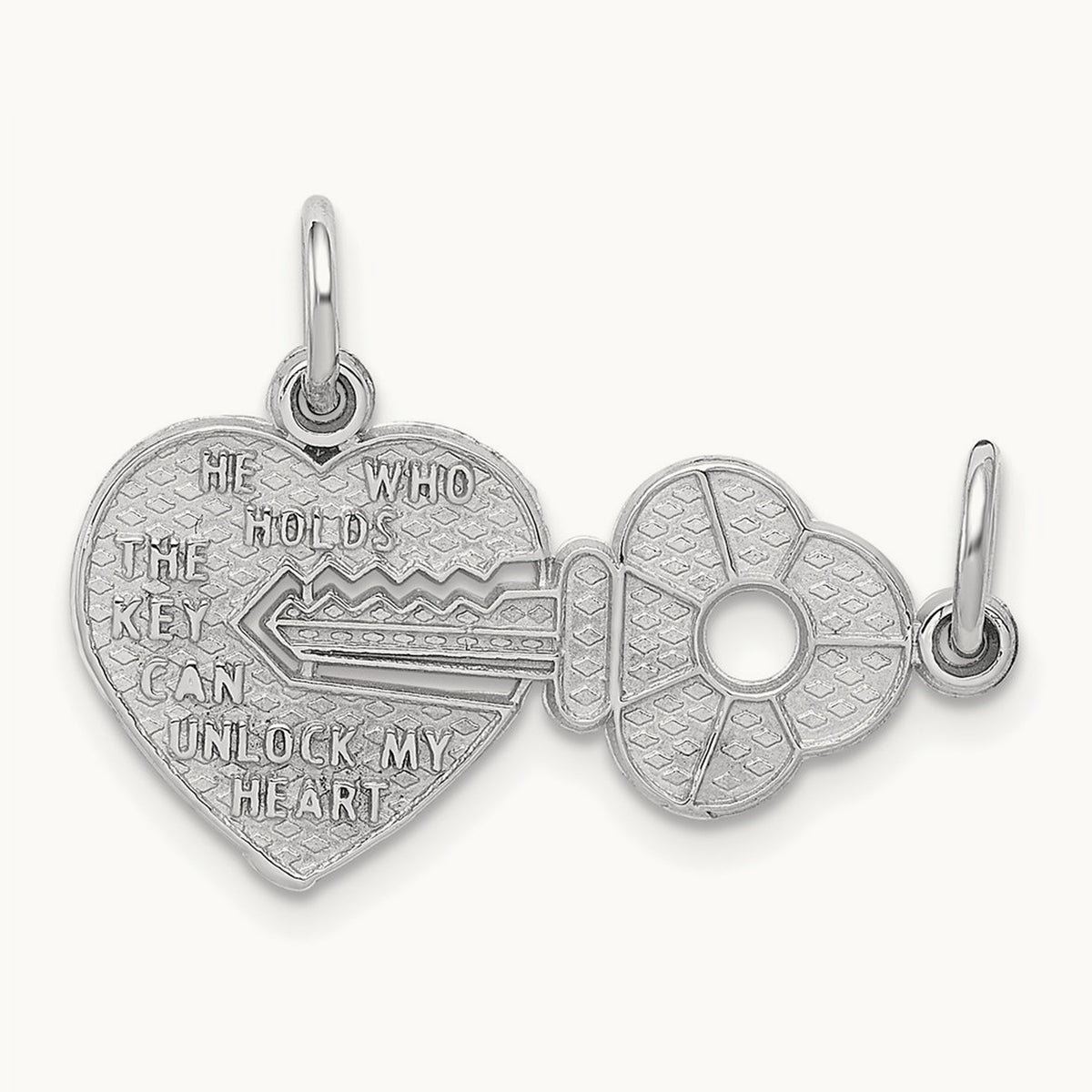 Key and Heart Break-apart Charm, 14K White Gold