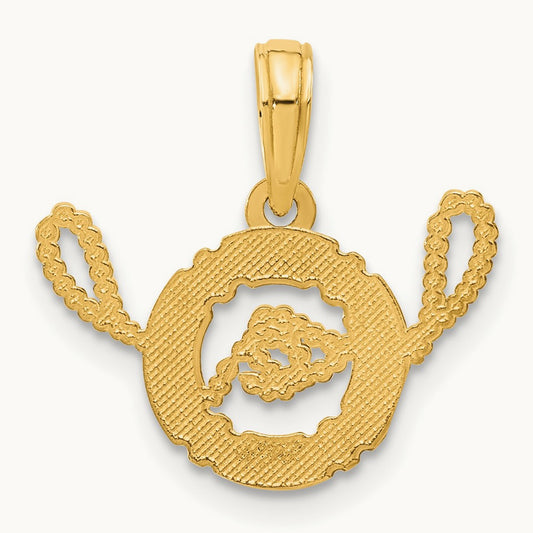 Polished Life Preserver with Rope Pendant, 14K