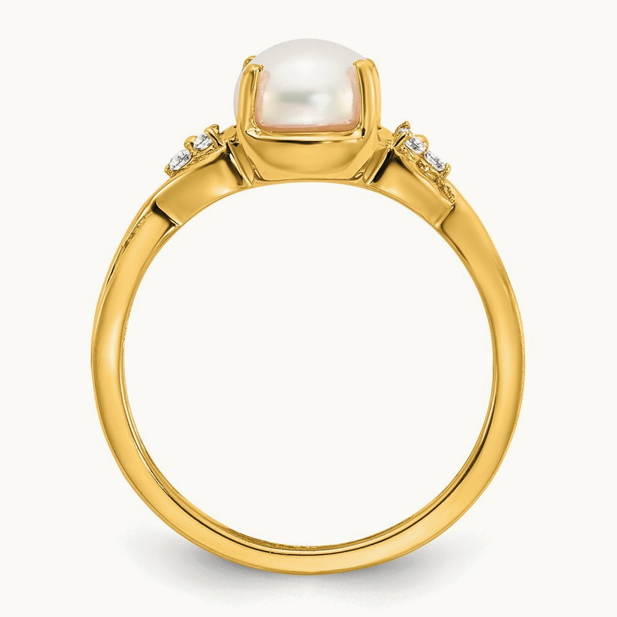 Freshwater Cultured Pearl and Diamond Ring — 14K Yellow Gold, 7