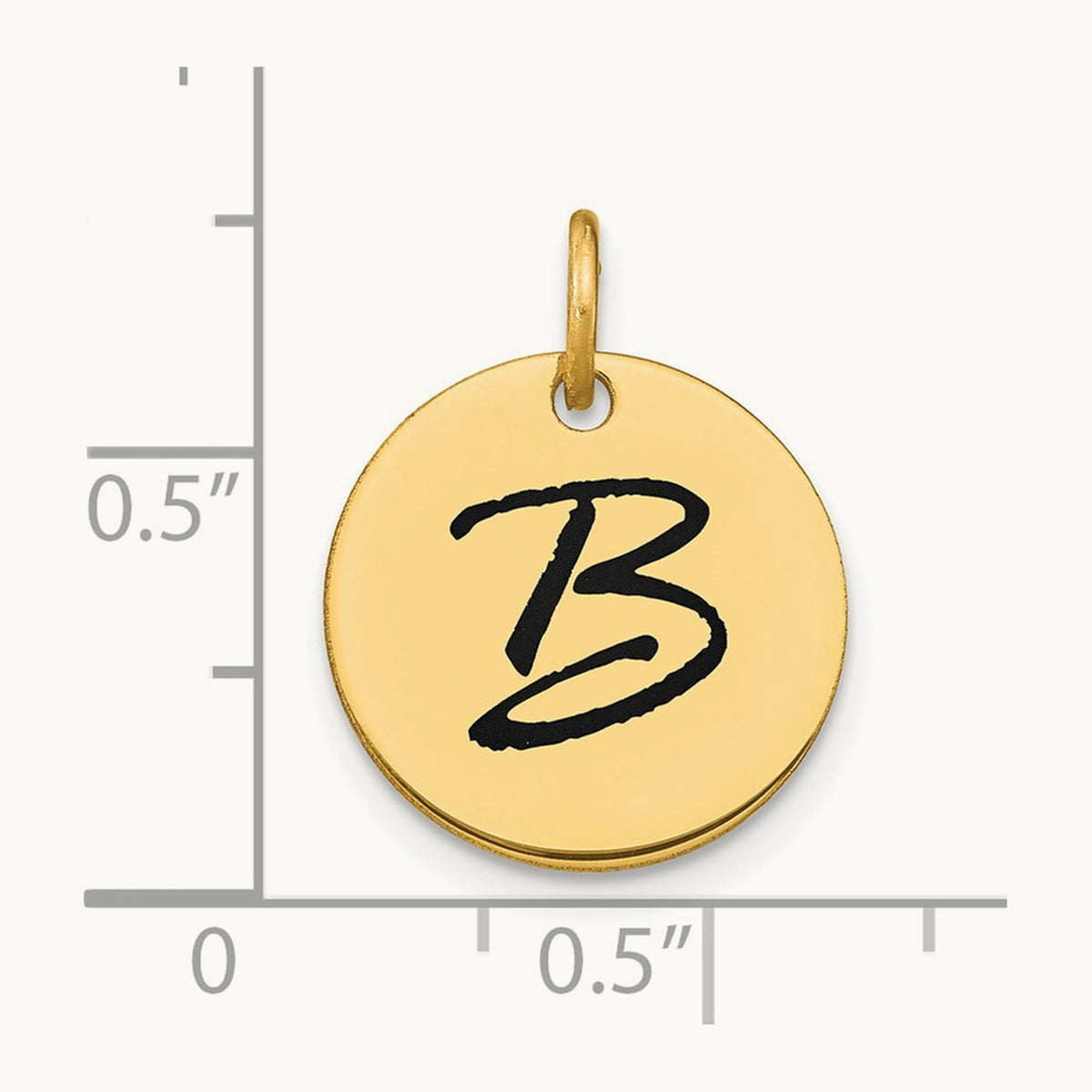 Polished Black Enamel Initial Disk Charm — 14K Yellow Gold, B