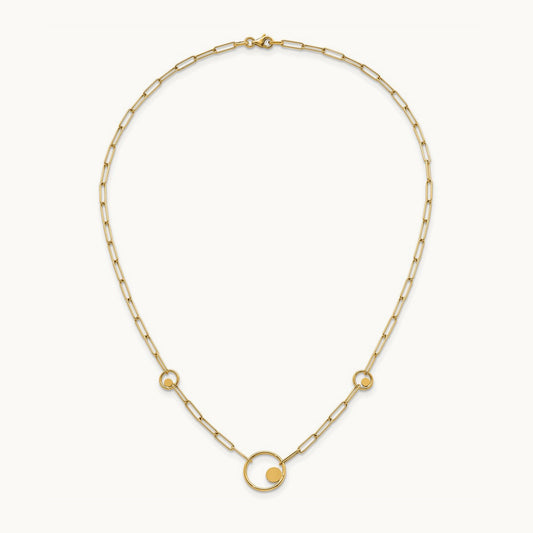 Polished Paper Clip Link Circles 16.75in Necklace, 14K