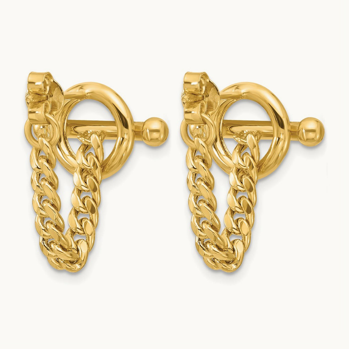 Polished Toggle Chain Post Earrings, 14K — Leslie's
