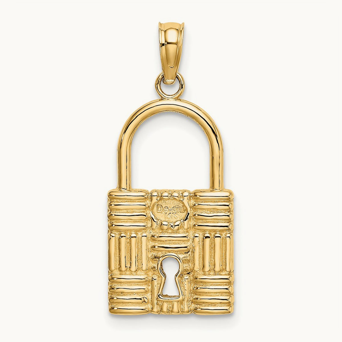 3-D Padlock w/Key Hole Charm, 14K