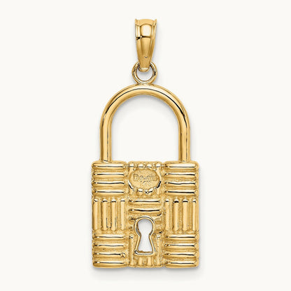 3-D Padlock w/Key Hole Charm, 14K
