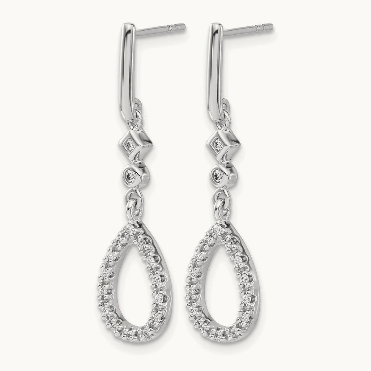 Diamond Teardrop Earrings — 14K White Gold, 35mm