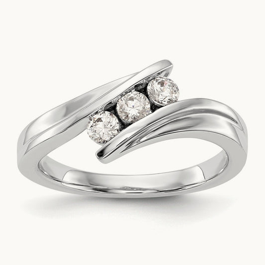 3-Stone Diamond Band, 14K White Gold