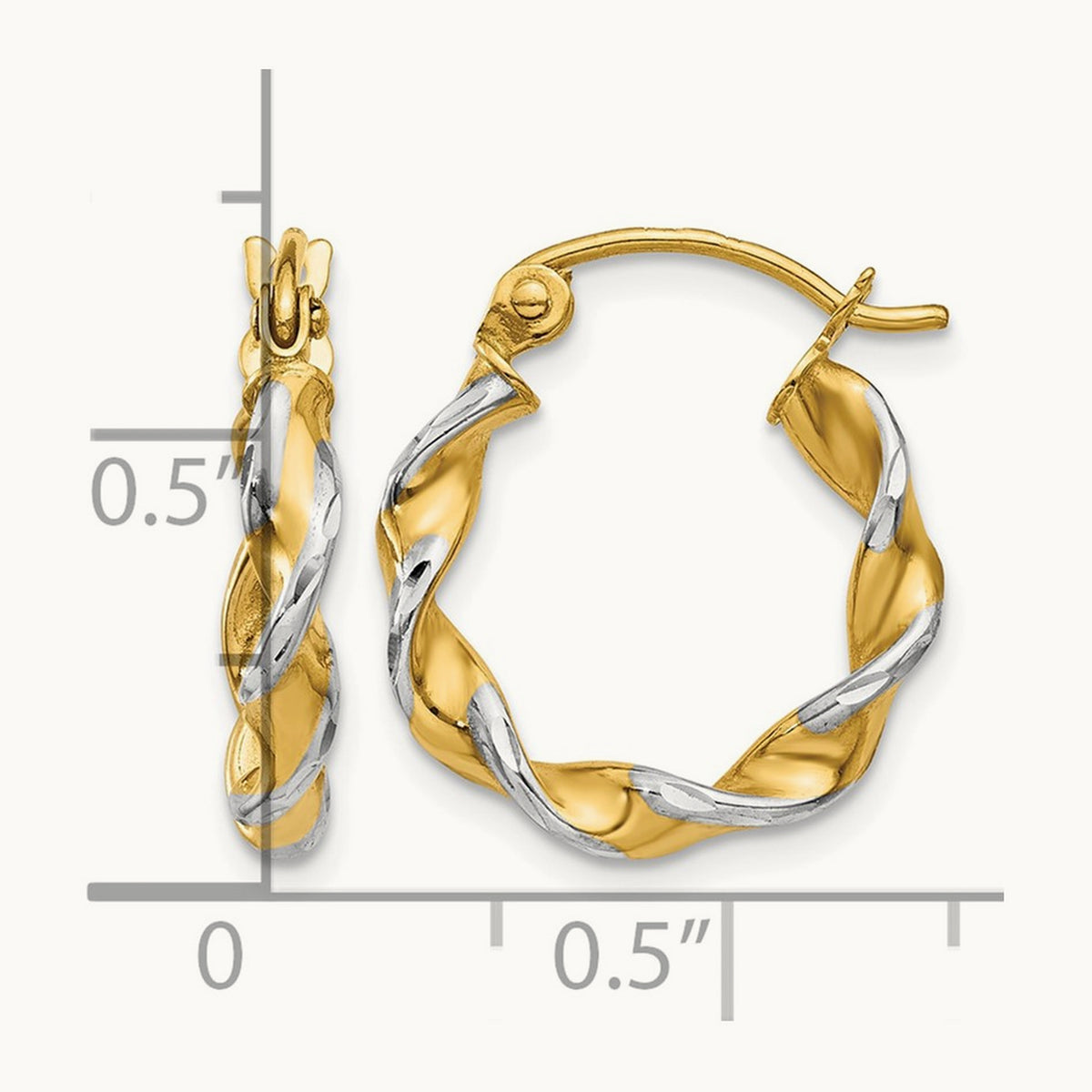 w/ White Rhodium Polished Fancy Twisted Hoop Earrings, 2.75mm, 14K