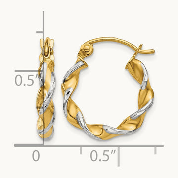w/ White Rhodium Polished Fancy Twisted Hoop Earrings, 2.75mm, 14K