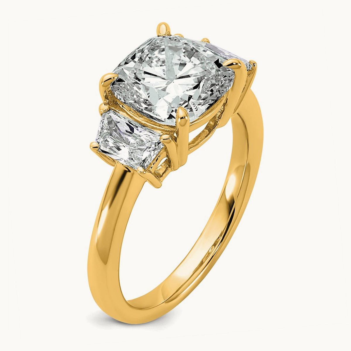 Cushion & 1/2 Moon Engagement Ring — 14K Yellow Gold, 3 3/4 ct, 7