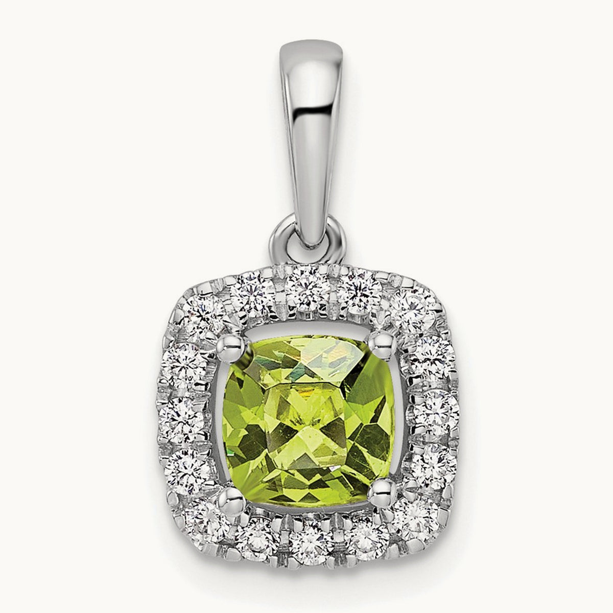 Aug Birthstone Peridot Halo Pendant, 0.25 ct tw Lab-Grown Diamond