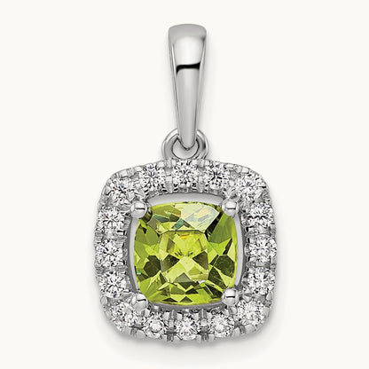 Aug Birthstone Peridot Halo Pendant, 0.25 ct tw Lab-Grown Diamond