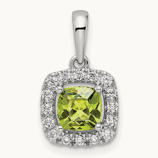 Aug Birthstone Peridot Halo Pendant, 0.25 ct tw Lab-Grown Diamond