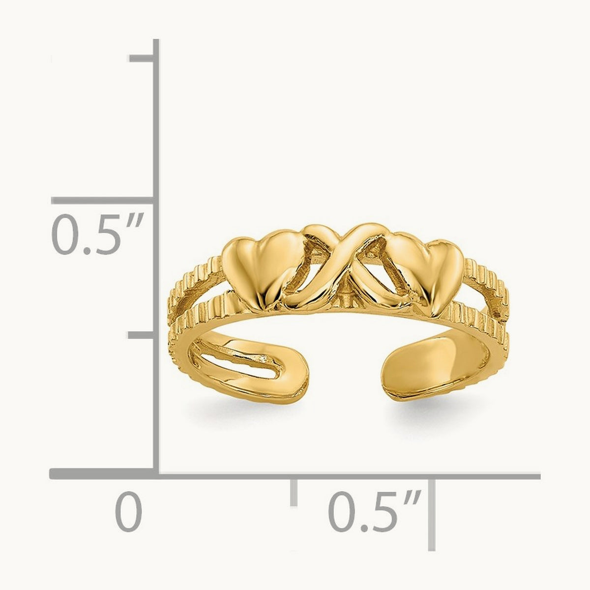 Hearts and X Toe Ring, 14K
