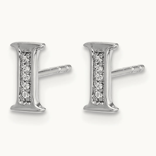 Diamond Initial I Earrings, 14K White Gold