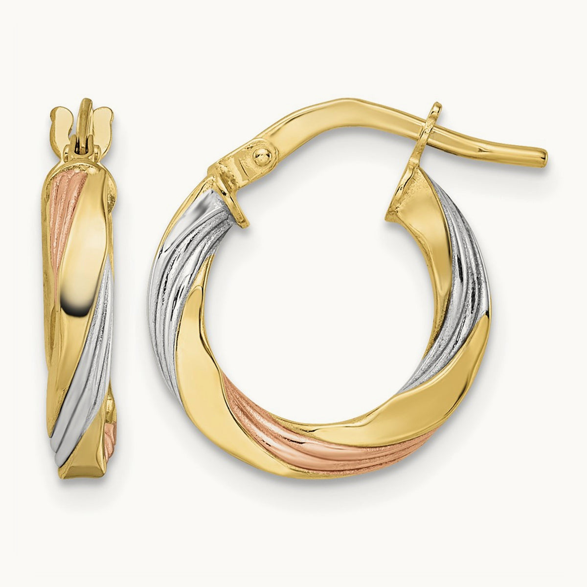 W/ & Polished Twisted Hoop Earrings — 16.5mm