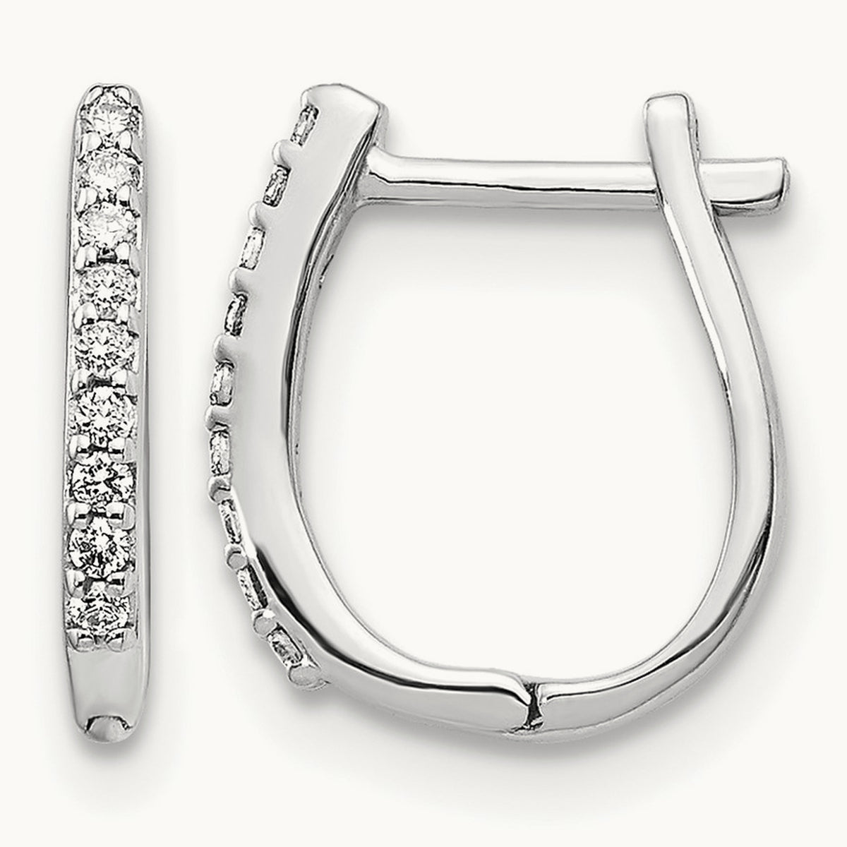 Diamond Hinged Hoop Earrings, 14K White Gold