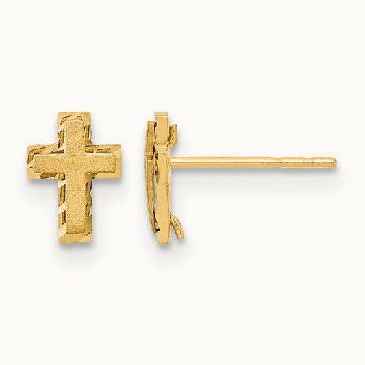 Madi K Satin & Polished Diamond-cut Cross Post Earrings, 14K