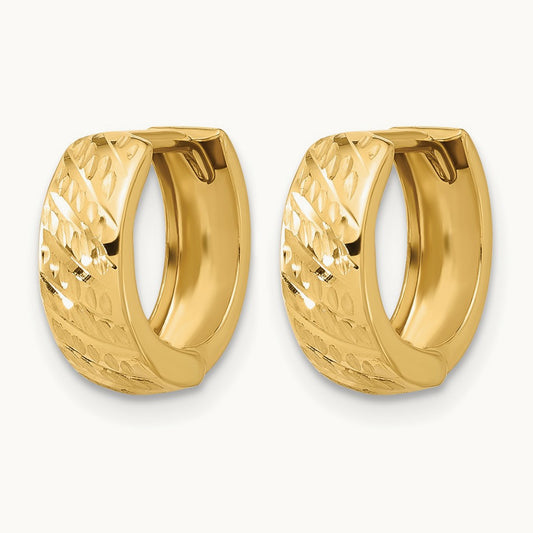 Polished and Diamond-cut Huggie Hoop Earrings, 14K — Leslie's