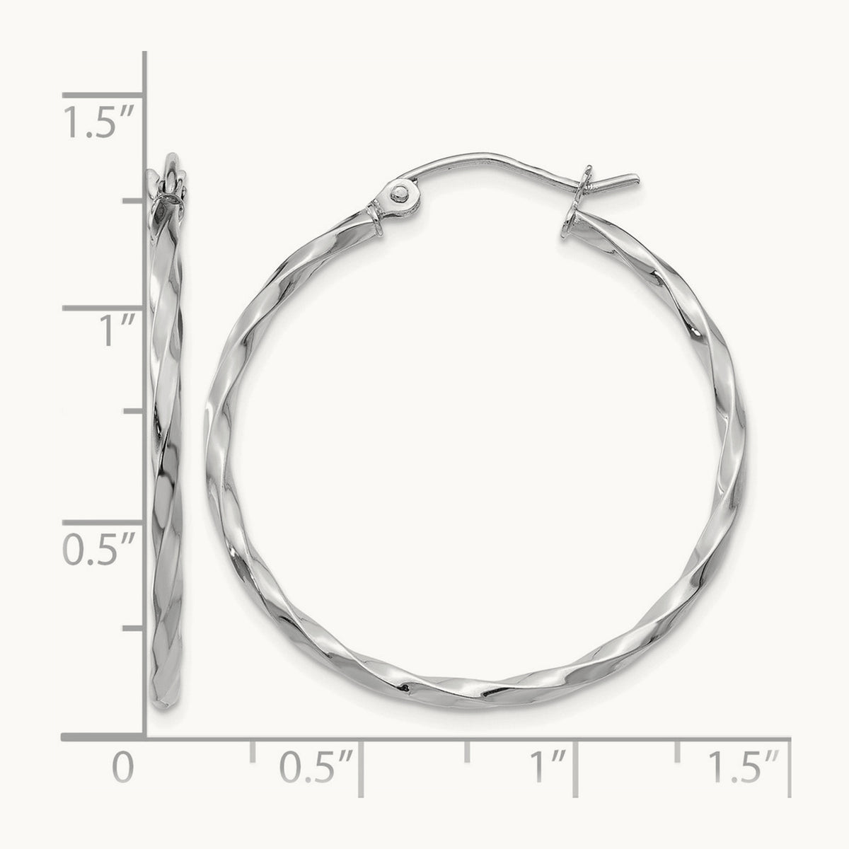 White Gold Twist Polished Hoop Earring — 26mm