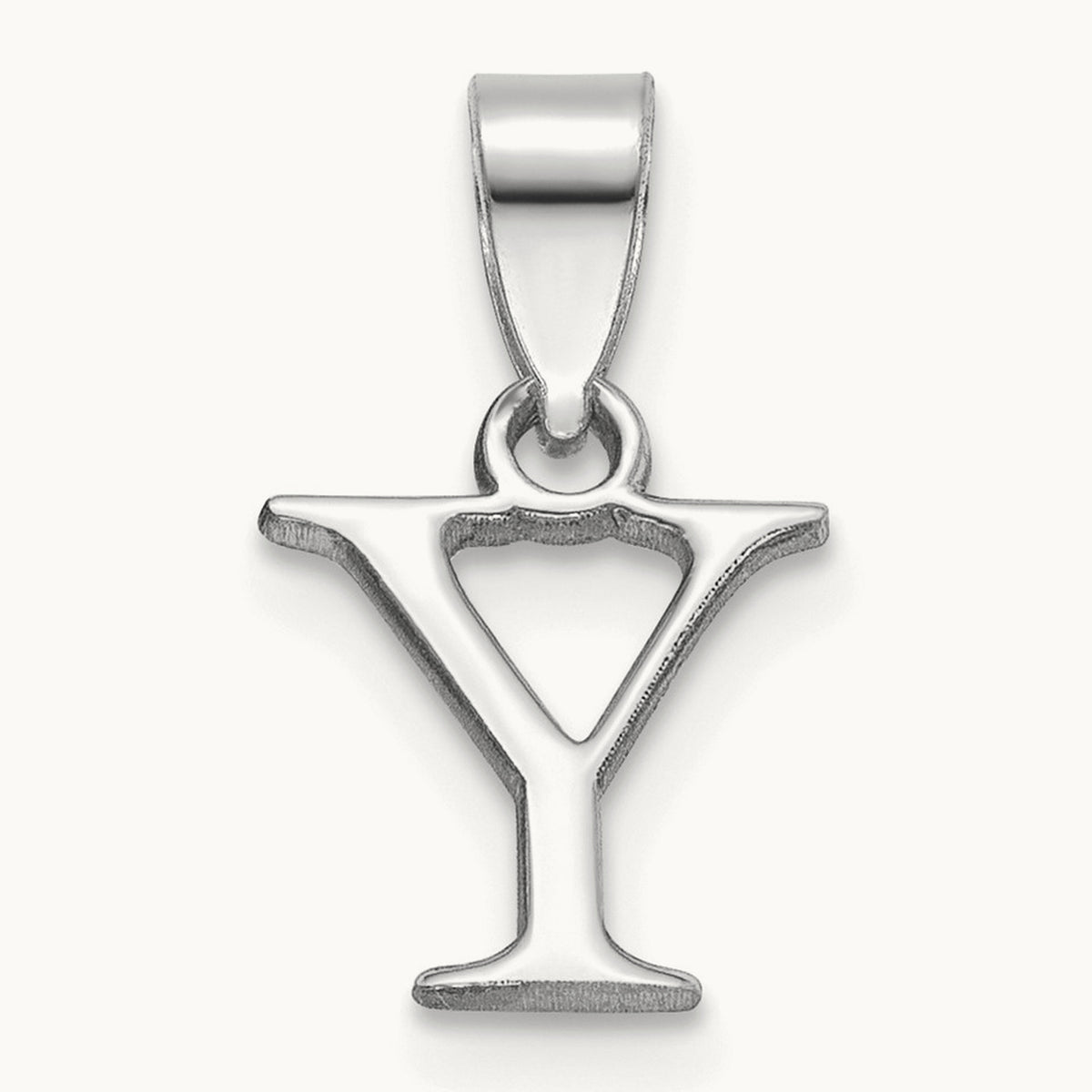 Polished Block Initial Pendant — 14K White Gold, Y