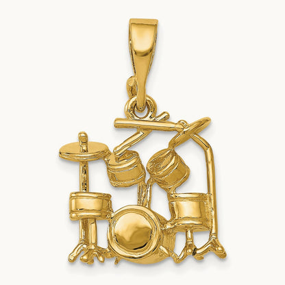 3D Drum Set Charm, 14K