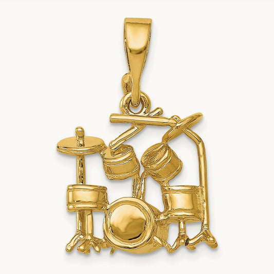 3D Drum Set Charm, 14K