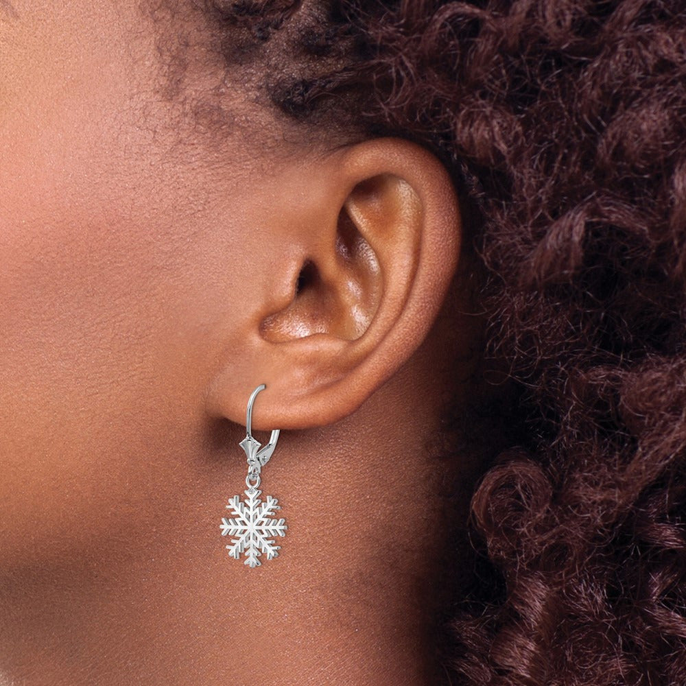 Snowflake Leverback Earrings — 14K White Gold