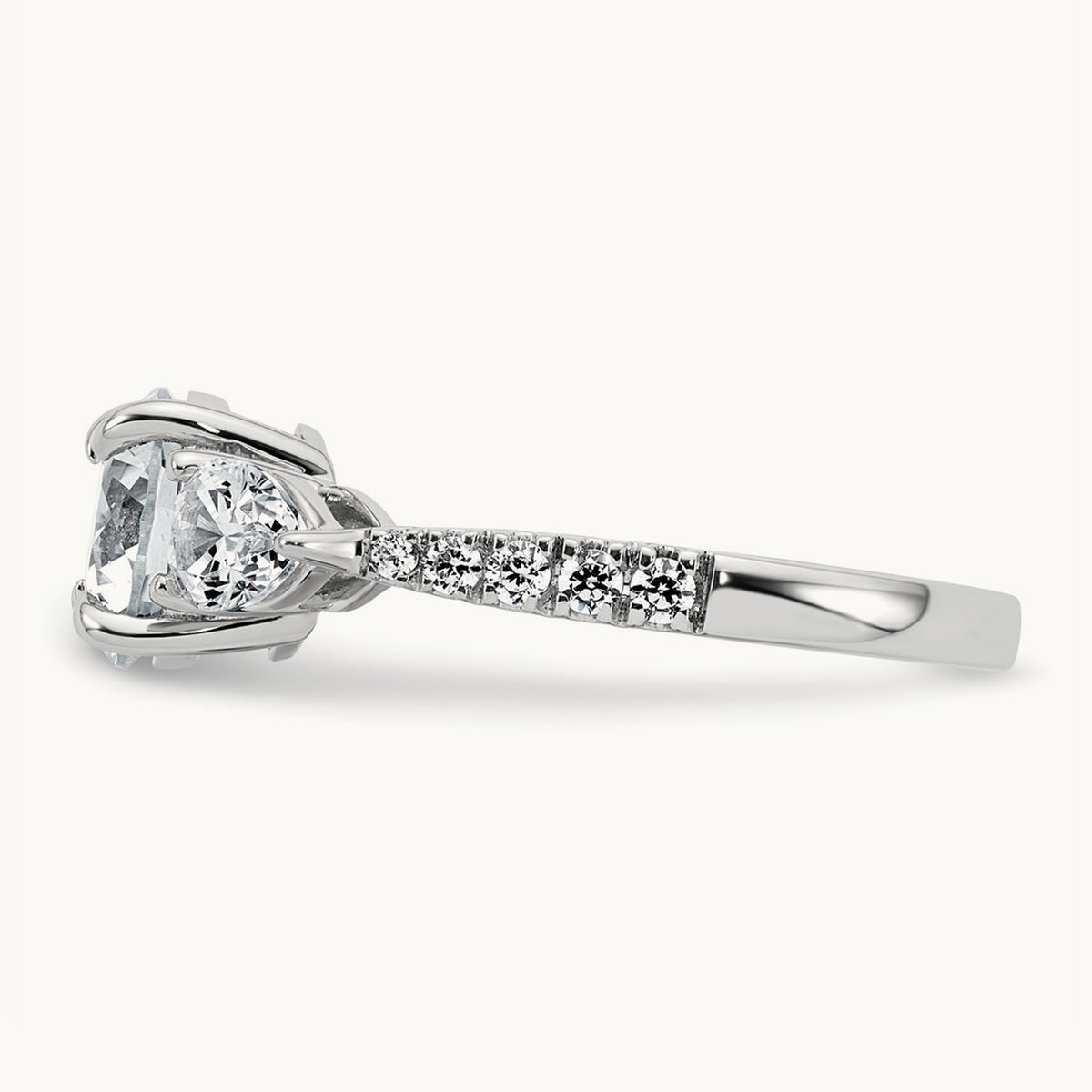 Round Center Semi-Mount 3 Stone Engagement Ring, 0.50-0.75 ct tw Lab-Grown Diamond — 3/4 ct (holds 1 ct center), 14K White Gold