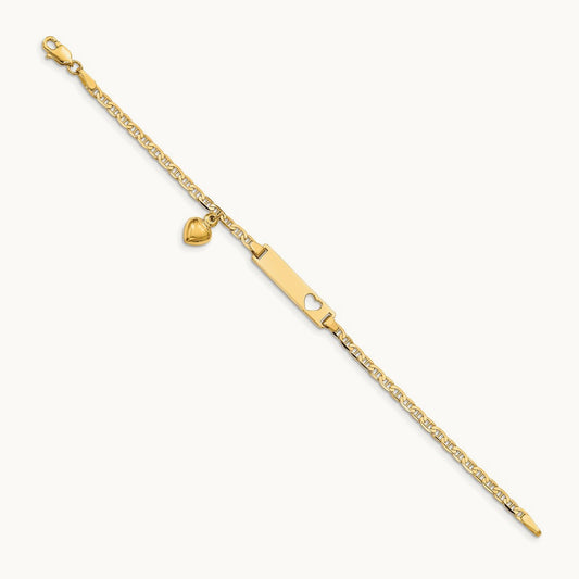 Cut-out Heart with Dangling Heart Children's Anchor Link ID Bracelet — 5.5mm