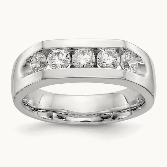 5-Stone Diamond Channel Band, 14K White Gold
