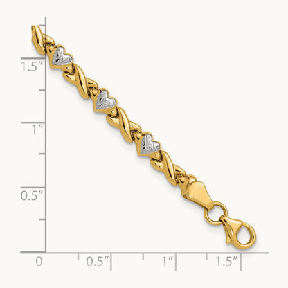 Polished Heart and X Bracelet with rhodium — 7mm