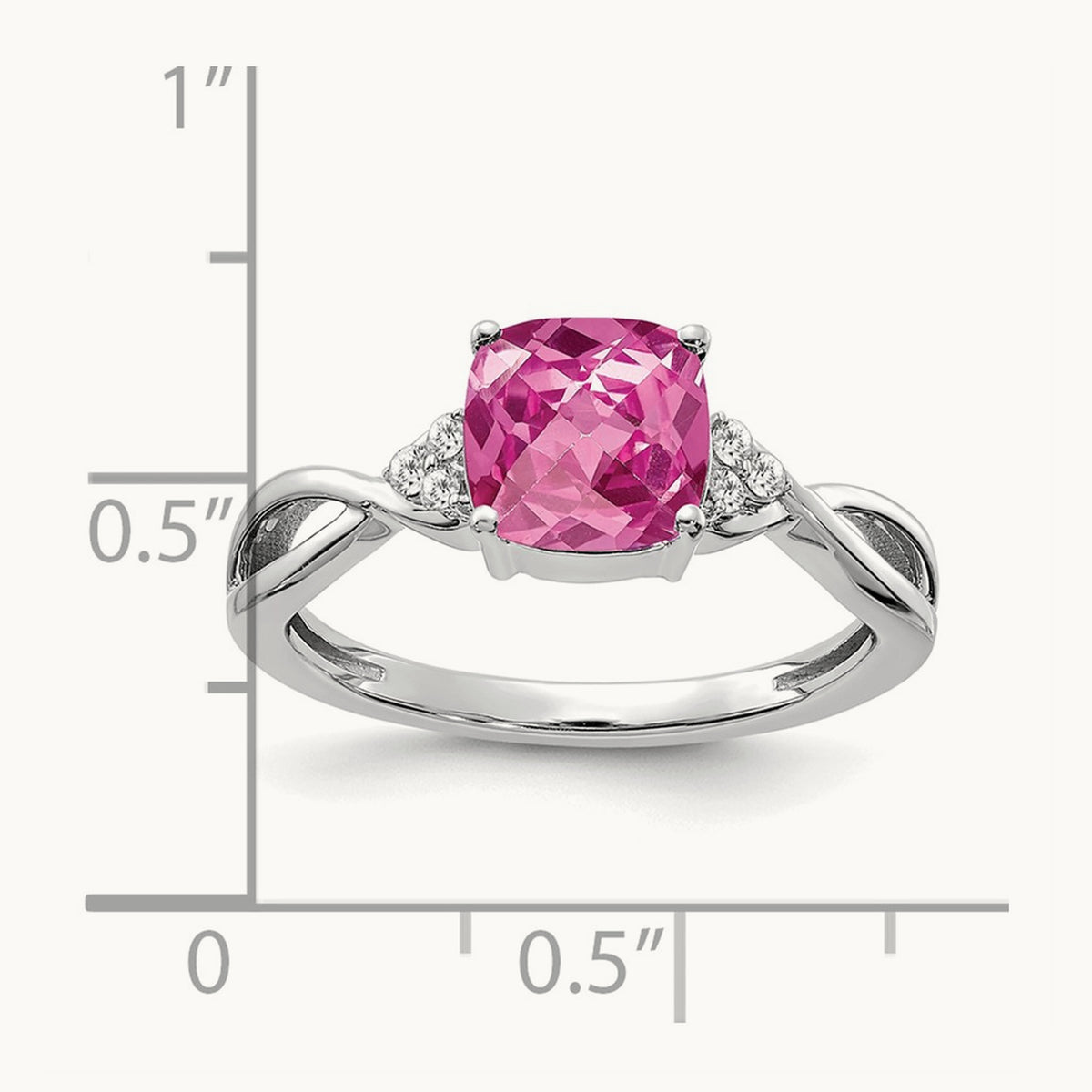Checkerboard Created Pink Sapphire and Lab-Grown Diamond Ring — 14K White Gold, 7