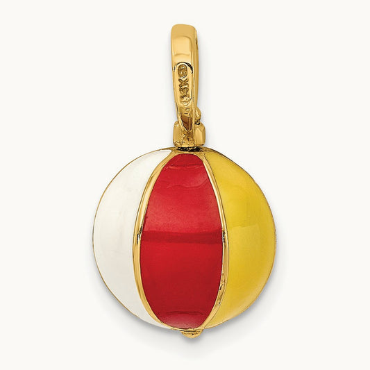 3-D Multi Color Enamel Beach Ball Charm, 14K