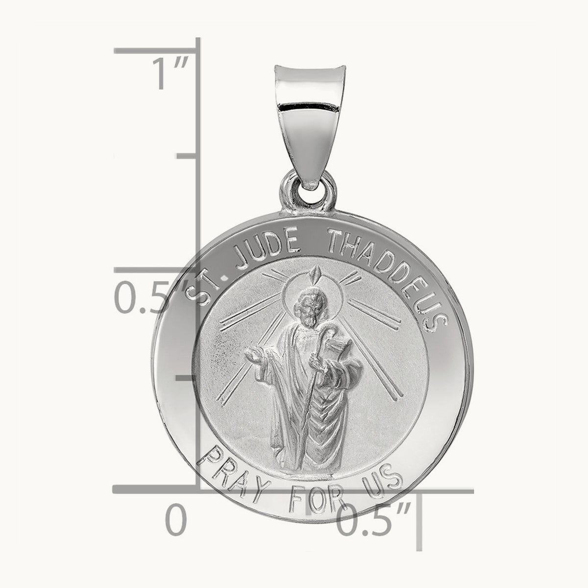 Polish/Satin St Jude Thaddeus Medal Hollow Pendant, 14K White Gold