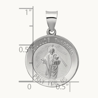 Polish/Satin St Jude Thaddeus Medal Hollow Pendant, 14K White Gold