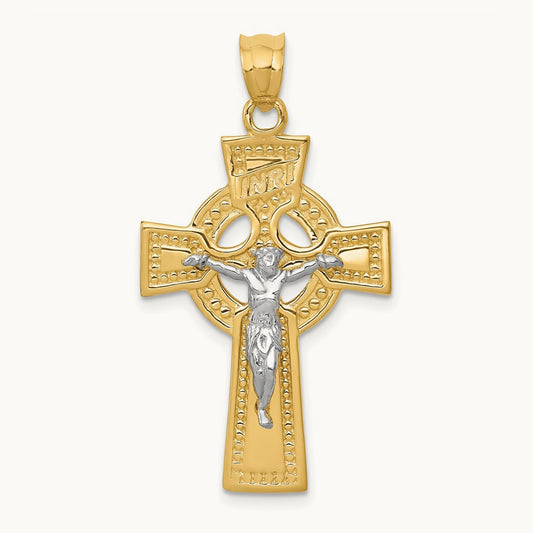 INRI Celtic Crucifix Pendant, 14K Two-tone