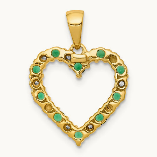 Diamond and Emerald Heart Pendant, 14K