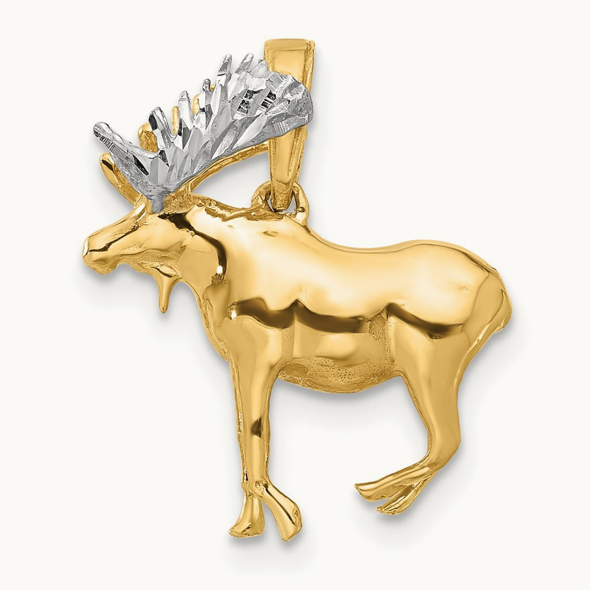 D/C 3D Moose Pendant, 14K with White Rhodium