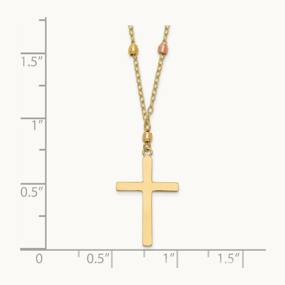 Tri Colored Gold Diamond Cut Beaded Cross Necklace, 14K