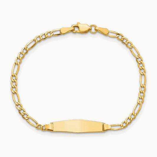 Semi-Solid Soft Diamond Shape Figaro ID Bracelet, 14K