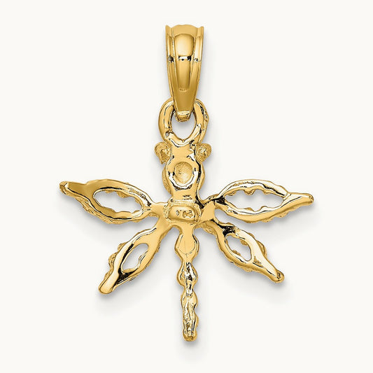 2-D Mini Dragonfly with Cut-out Wings Charm — 14K Yellow Gold