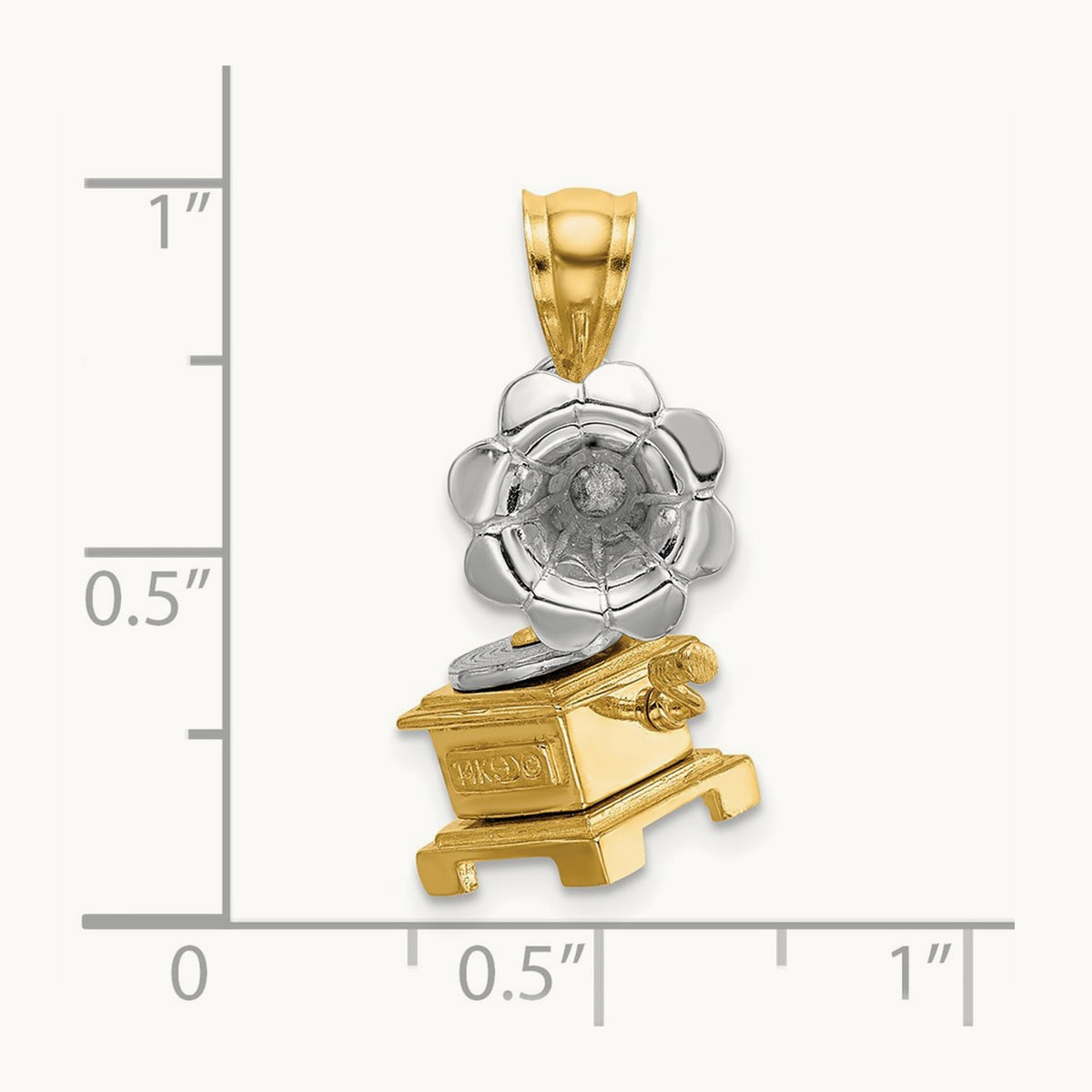 3-D Moveable Phonograph Charm, 14K Two-tone