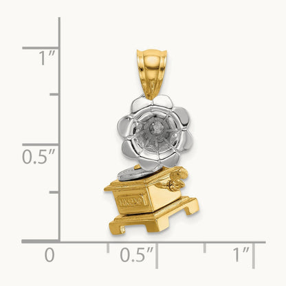 3-D Moveable Phonograph Charm, 14K Two-tone